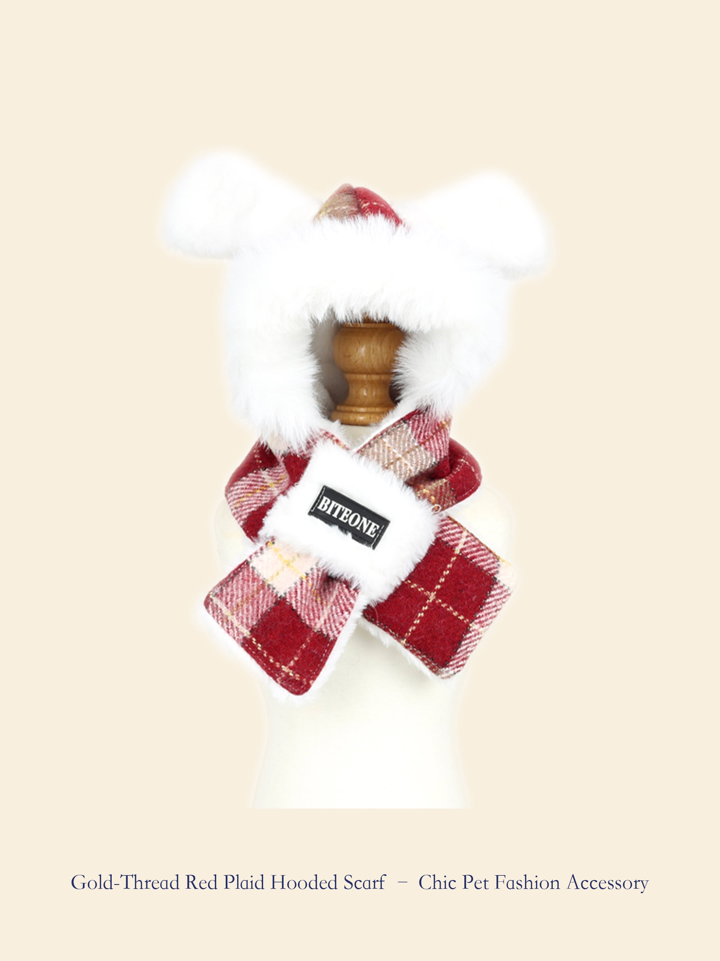 Gold-Thread Red Plaid Hooded Pet Scarf