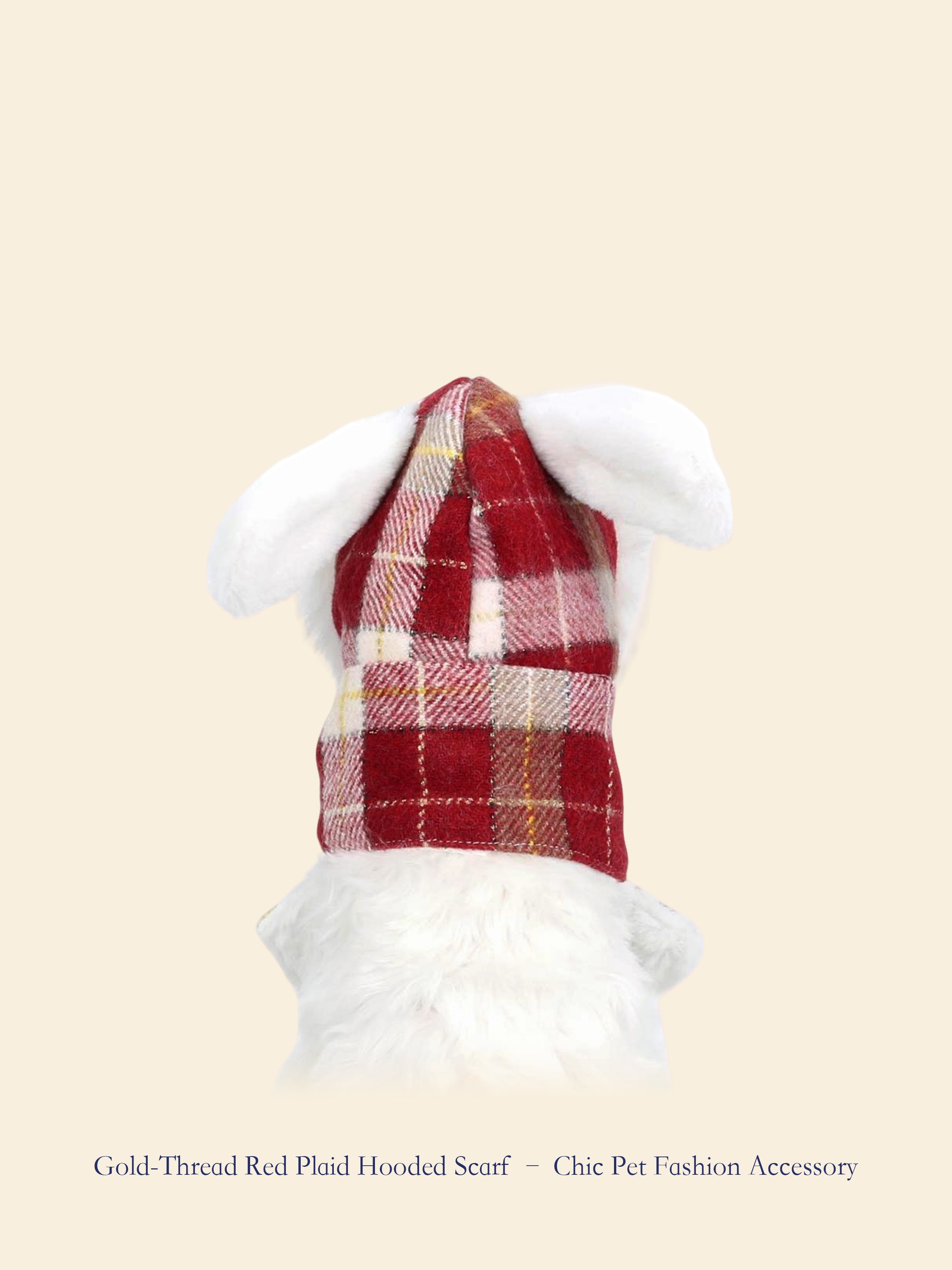 Gold-Thread Red Plaid Hooded Pet Scarf