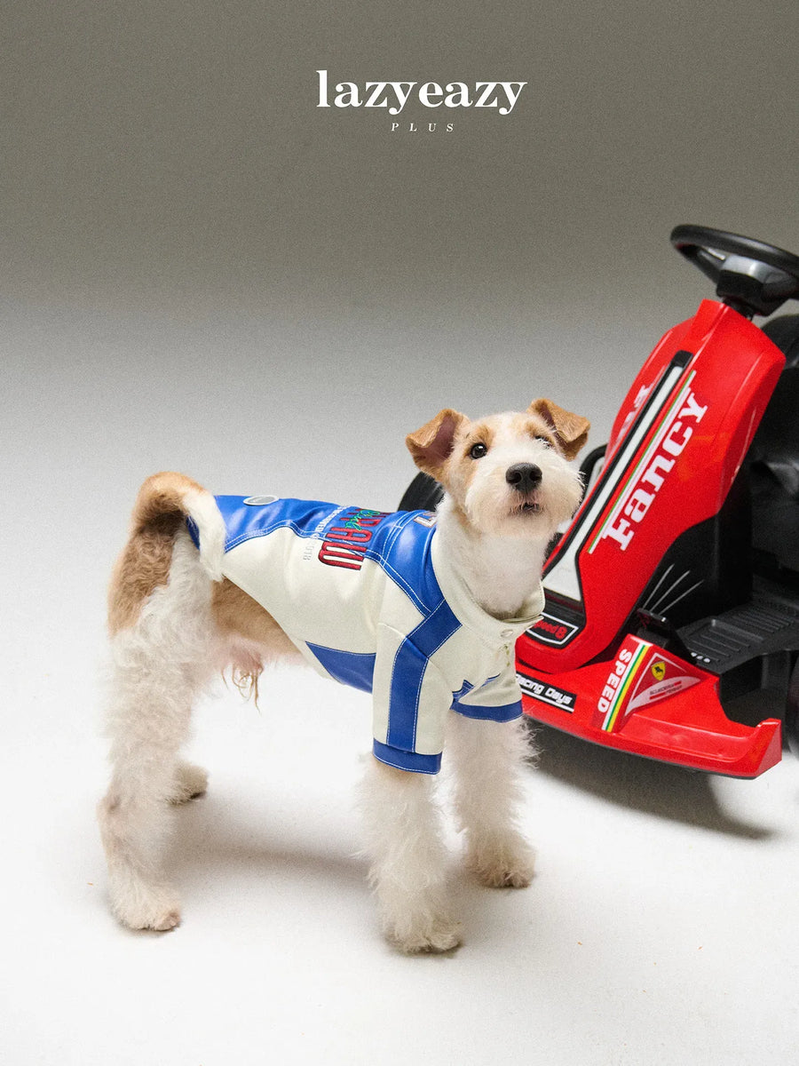 Racing-Style Embroidered Faux-Leather Pet Jacket