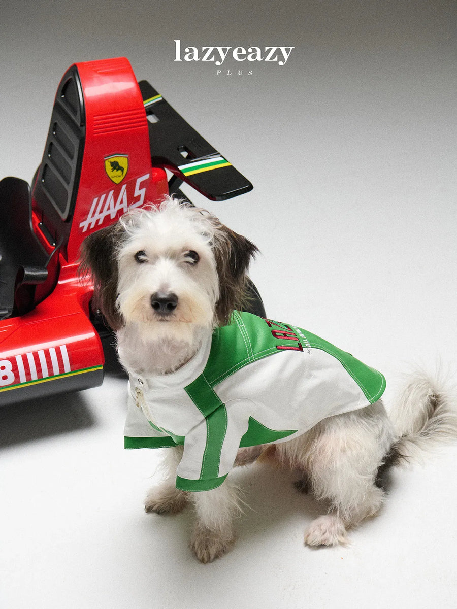 Racing-Style Embroidered Faux-Leather Pet Jacket