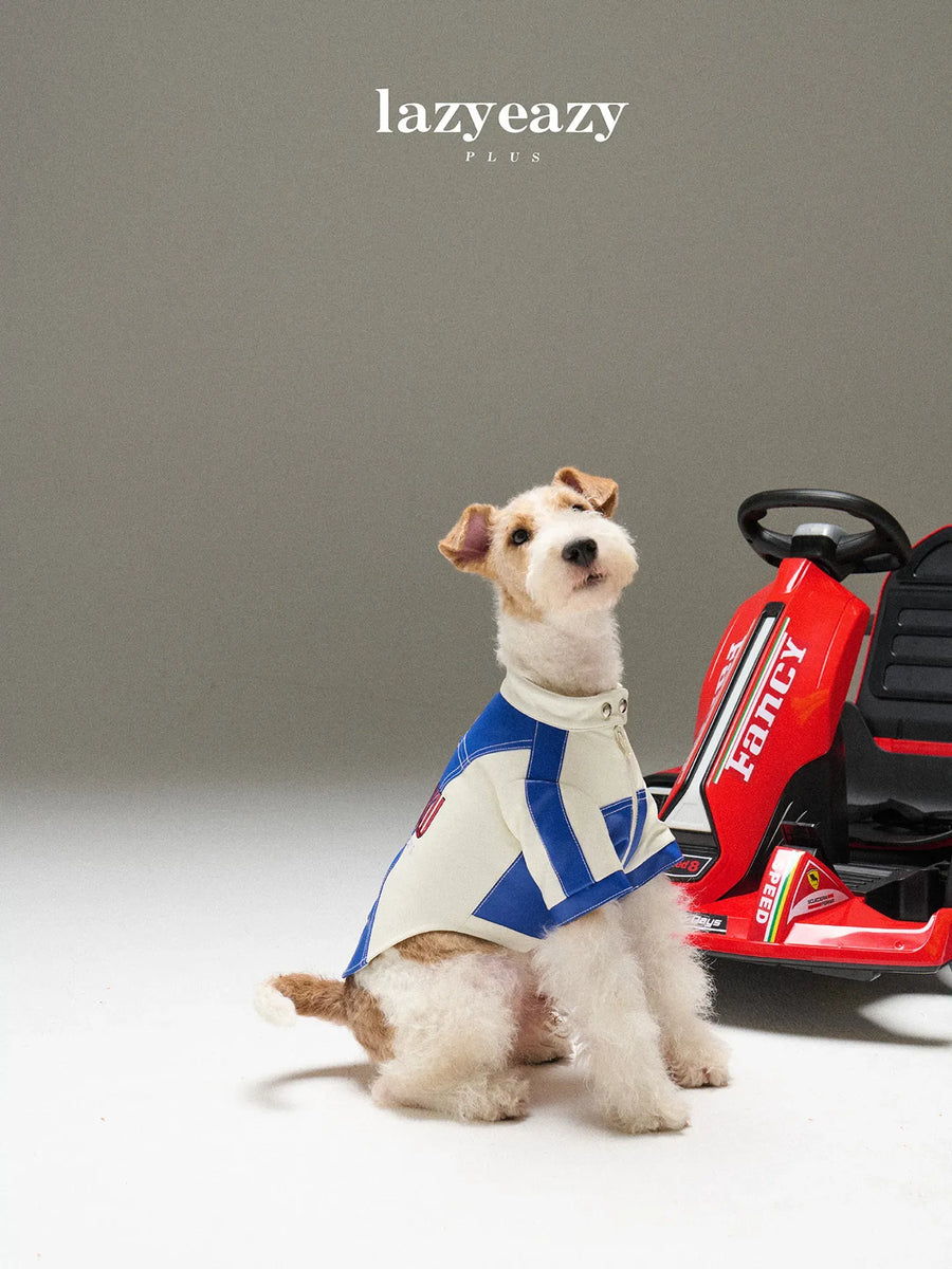 Racing-Style Embroidered Faux-Leather Pet Jacket