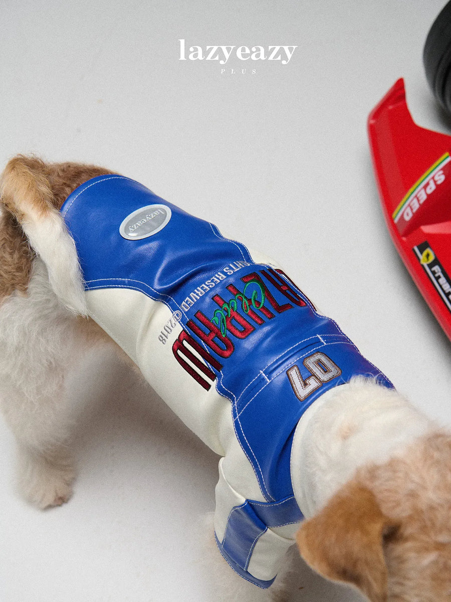 Racing-Style Embroidered Faux-Leather Pet Jacket